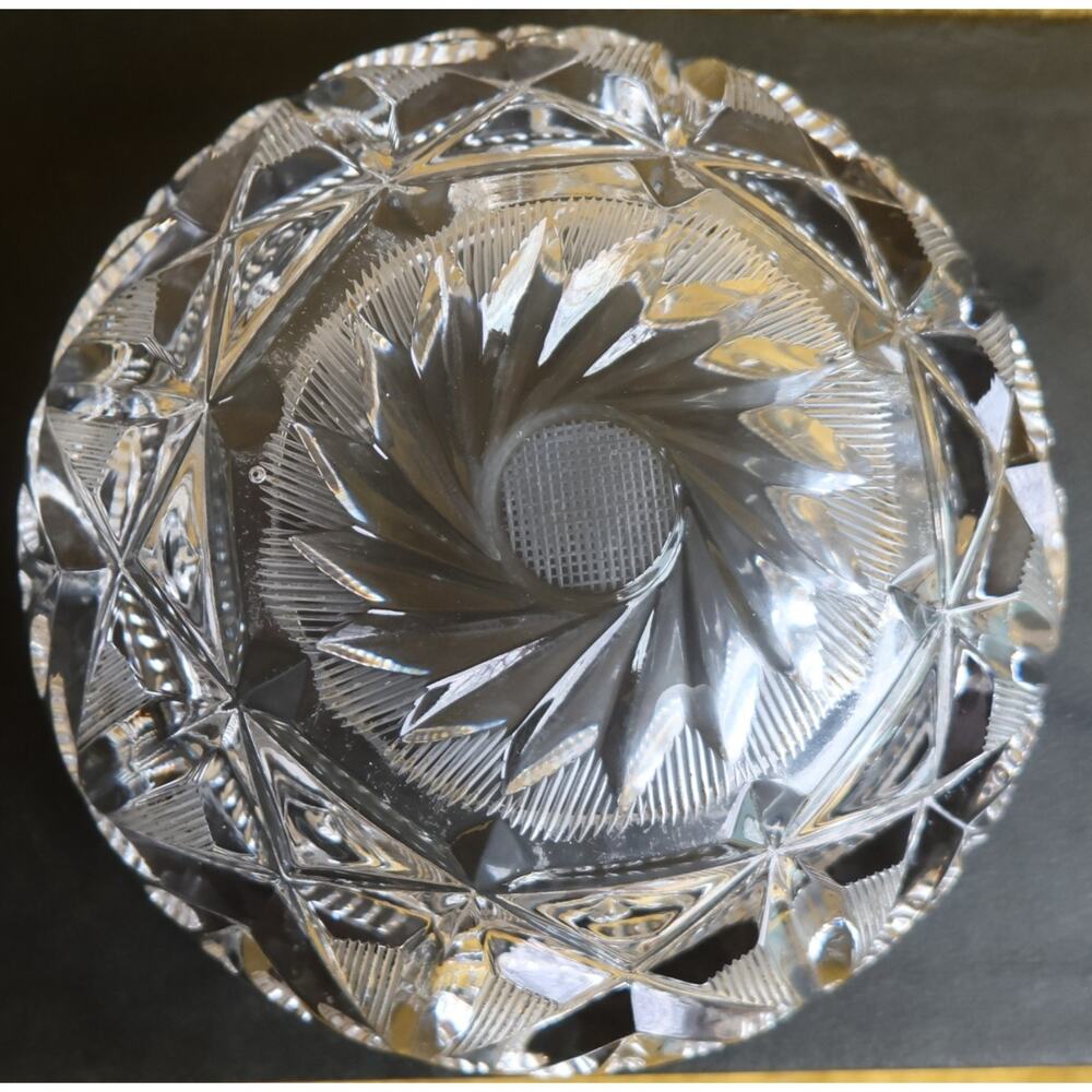 VTG Czech Bohemian Crystal Ashtray 5.5" Heavy Cut Glass Gift for Him Collectible - Picture 7 of 13